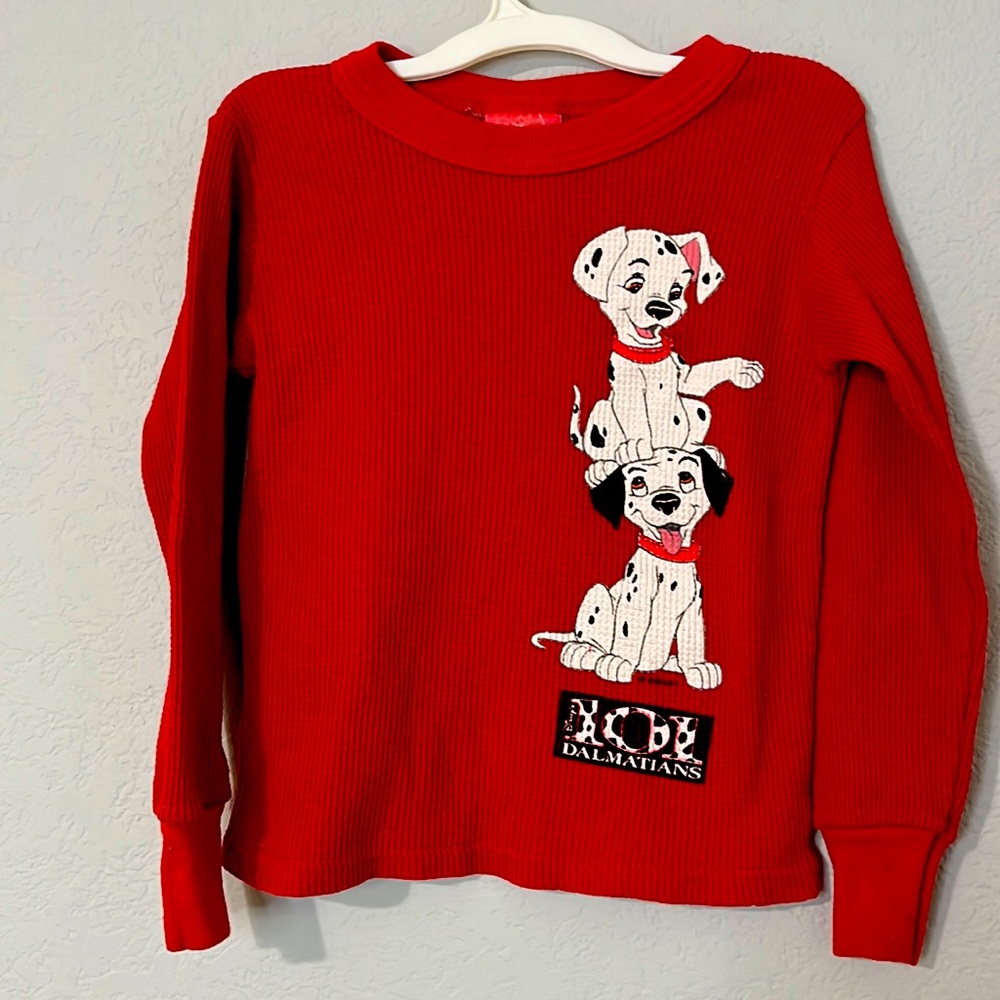 Disney 101 Dalmatians Waffle Knit Ling Sleeve Shirt Vtg
